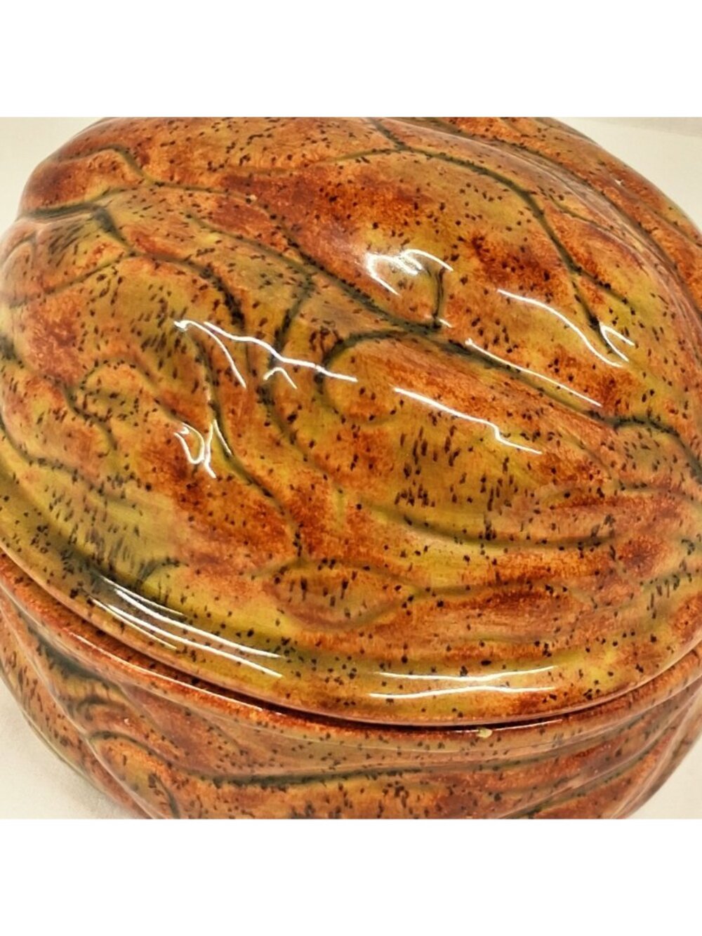 VTG 70's Handmade Ceramic Walnut / Nut Shaped Nut / Candy / Trinket Dish Glossy - Picture 9 of 10